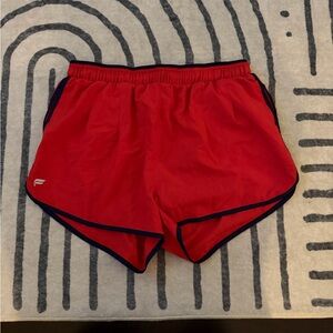 Fabletics Red Athletic Shorts with Navy Trim